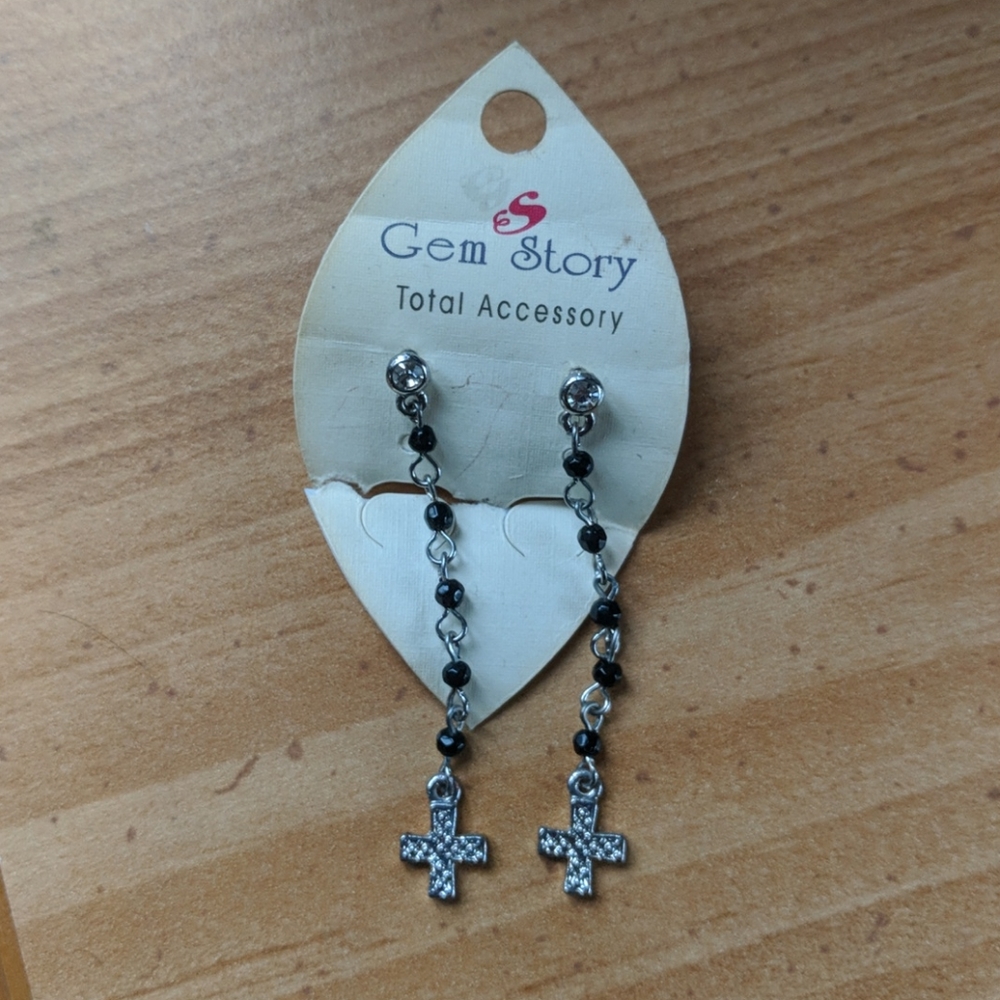 Black and silver drop earrings